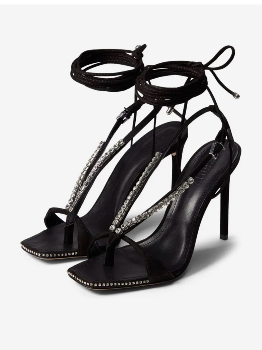 Schutz Vikki Crystal Embellished Ankle Wrap High Heel Sandals Black 9B